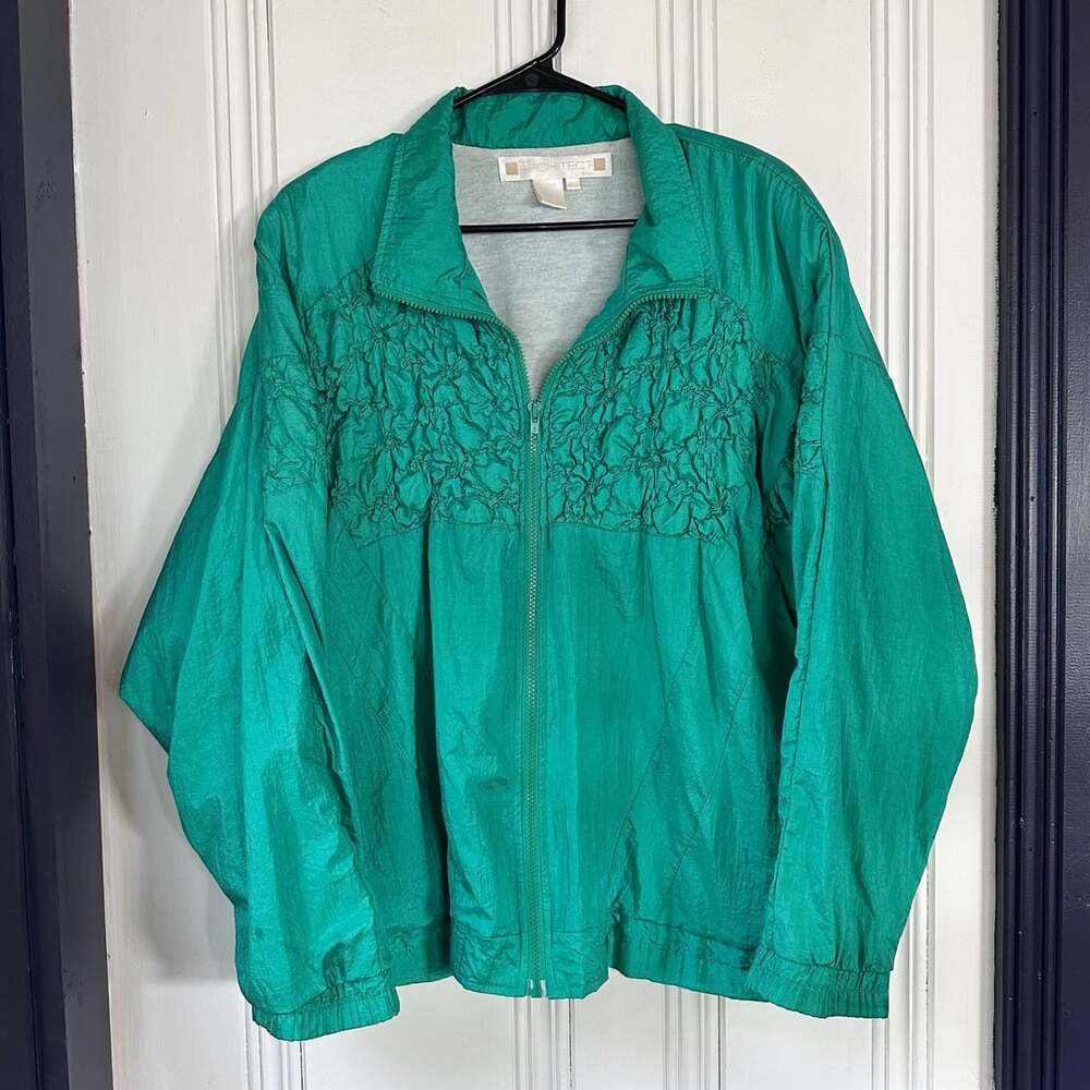 Vintage Architect Teal Green Textured Windbreaker Jacket, Size 18W